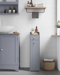VASAGLE Keskeny Fürdőszobaszekrény Kihúzható Fiókokkal, Galambszürke