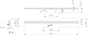 Globo 41499C Falikar fém szálcsiszolt alumínium színben, műanyag opál búrával. IP44, Schalter, SzxM:605x100, AL:58, tartozék: 1xLED 18W 230V, 3000K