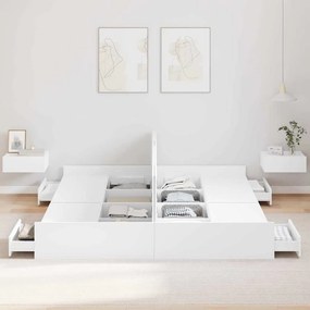 Ágykeret tárolóval fejtámlával Fehér 180 x 200 cm Faanyag