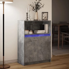 betonszürke szerelt fa tálalószekrény LED-del 72x34x100 cm