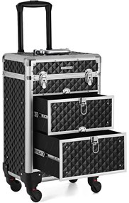 Sminktáska, kozmetikai tároló gurulós, fekete 34x25x57cm