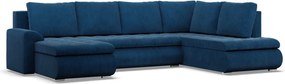 Tokio U sarokkanapé, 3 ágyneműtartóval, kordbársony, jobboldali, kék