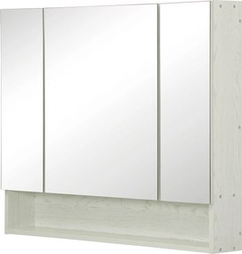 Kleankin Fürdőszobai Szekrény Tükörrel - Fali Szekrény 3 Ajtóval, Állítható Polc és Rekesz - Függeszthető Fürdőszobai Bútor 90x15x75 cm Fehér | Aosom