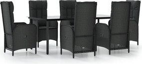 vidaXL 7 részes fekete polyrattan kerti étkezőgarnitúra párnával