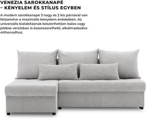 Venezia sarokkanapé, 3 ágyneműtartóval, kordbársony, univerzális oldal, hab töltet, szürke