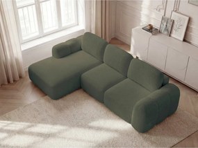 Zöld buklé kinyitható-tárolóhelyes sarokkanapé (bal oldali-heverő résszel) Montaigne – Bobochic Paris