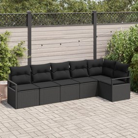 Kerti Kanapé Szett 6 pcs Fekete Poli rattan, porfestett acél