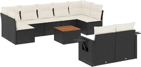 vidaXL 10 részes fekete polyrattan kerti ülőgarnitúra párnákkal