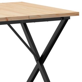 tömör fenyőfa és öntöttvas étkezőasztal X-vázzal 90x90x75,5 cm