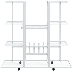 fehér vas virágtartó állvány kerekekkel 94,5 x 24,5 x 91,5 cm
