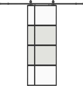 vidaXL fekete edzett üveg tolóajtó fémszerelék szettel 76x205 cm