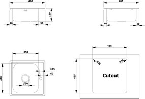 Aqualine Aqualine, Rozsdamentes mosogató 48x18x48cm, AQ4848B