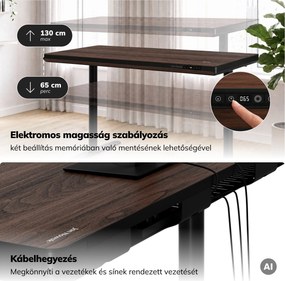 Elektromos ülő-álló íróasztal fiókkal és Qi vezeték nélküli töltővel fekete/dió, 1400 mm: ELLIS