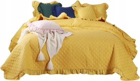 Dekoratív ágytakaró Ruffy 240x260 steppelt, mustár fodros