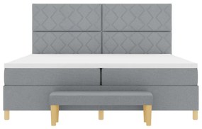 Boxspring ágy matraccal és paddal világosszürke 200x200 cm szövet