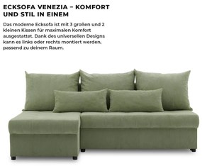 Venezia sarokkanapé, kordbársony, univerzális oldal, hab töltet, zöld