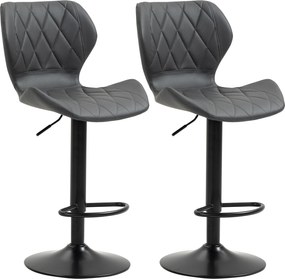 HOMCOM 2 db Magas Bárszék Műbőrből, Állítható Magasságú, Forgós Konyhai Székek Háttámlával és Lábpihentetővel, 44x50.5x94-114cm Szürke | Aosom