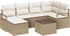 vidaXL Kanapé Szett 7 pcs Bézs polirattan