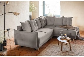 Világosbarna kordbársony kinyitható sarokkanapé (jobb oldali) Lazy Lukka – Miuform