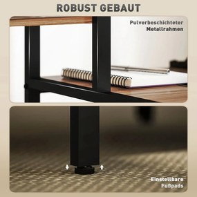 HOMCOM Íróasztal monitorállvánnyal, szintes polccal, Ipari Design, barna