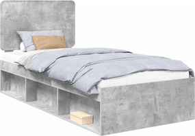 vidaXL Ágykeret fejtámlával Beton 90 x 200 cm Tömör fenyőfa