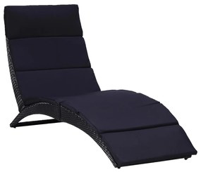 Fekete polyrattan napozóágy párnával