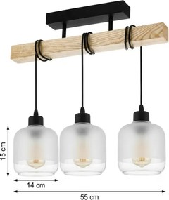 Brilagi - Felületre szerelhető WOOD GLASS csillár 3xE27/60W/230V fenyő/fekete/fehér