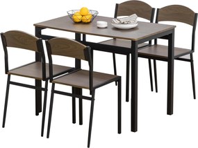 HOMCOM 5 Részes Étkező Garnitúra 1 Téglalap Alakú Asztallal (100x63x76.5 cm) és 4 Székkel (45x40x82 cm), Fém és MDF Anyagból, Fekete és Barna | Aosom
