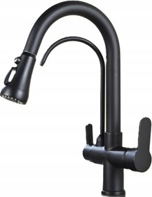 Háromutas csaptelep szűrőhöz Fekete Retro Sárgaréz Kihúzható Kifolyócső Ww