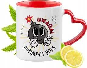 Poli Piros Bögre Szív Alakú Füllel Ajándék Nyomtatott