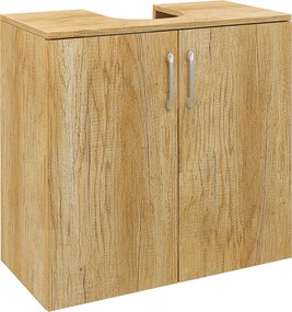 HOMCOM Modern Fürdőszobai Mosdókagyló Alatti Szekrény, Fali Szekrény 2 Ajtóval és 2 Polccal, U-alakú Kivágással Fából, Mosdókhoz Talppal vagy Anélkül,