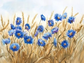 Vászonkép Canvas Akvarell Falu Mező Gabona Búzavirág 80x60