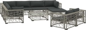 vidaXL 10-részes szürke polyrattan kerti bútorszett párnákkal