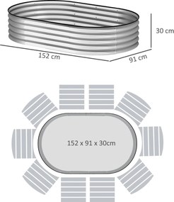Outsunny 2 db horganyzott acél emelt virágágyás készlet, Kerti Ágy Kit, Gumiél és Nyitott Alj, Zöldségekhez, Gyümölcsökhöz, Virágokhoz, 152 x 91 x 30