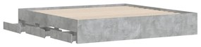 betonszürke szerelt fa ágykeret fiókokkal 200 x 200 cm