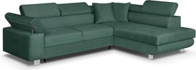 FREDO sarokkanapé, jobb oldali, kinyitható Zöld
