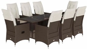 vidaXL 9 részes barna polyrattan kerti étkezőgarnitúra párnákkal