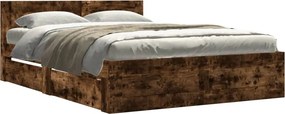 vidaXL füstös tölgy színű szerelt fa ágykeret fejtámlával 140x190 cm