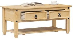 Corona tömör fenyőfa dohányzóasztal fiókokkal 100x48x45 cm