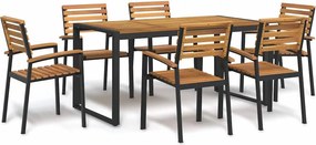 vidaXL 7 részes tömör akácfa és fém kerti étkezőgarnitúra