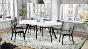 Mazzoni VITO Fehér Matt/fekete lábak - LOFT/IPARI STÍLUSÚ 310 cm-re BŐVÍTHETŐ NAGY KEREK ASZTAL Ø110 Y LÁBAKKAL
