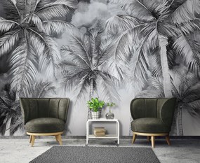 Fotótapéta pálmafák fekete-fehér trópusok modern egzotikus dekoráció