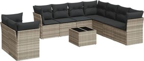 vidaXL 10 részes világosszürke polyrattan kerti ülőgarnitúra párnákkal