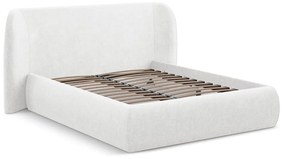 Fehér kárpitozott ágyneműtartós franciaágy ágyráccsal 140x200 cm Hauke – Makamii