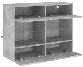 betonszürke falra szerelhető TV-szekrény LED-del 78,5x30x60,5cm