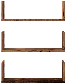3 db antik fa színű szerelt fa fali polc 58 x 18 x 18 cm
