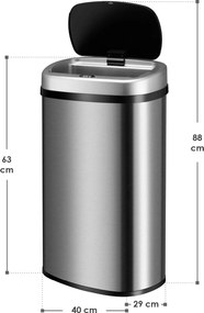 Juskys Érintésmentes szögletes szemetes 60l - ezüst