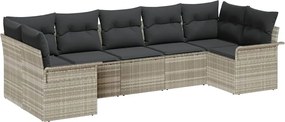 vidaXL Kerti Kanapé Szett párnával 7 pcs Világosszürke Poli rattan
