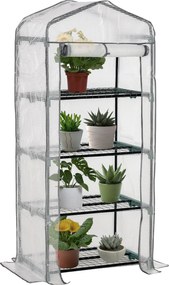 Outsunny mini üvegház polcokkal, PVC takaróval és feltekerhető ajtóval — télálló paradicsomház erkélyre és kertbe, 70 x 50 x 160 cm — fehér | Aosom