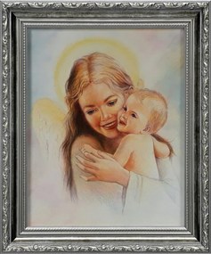 Vászonkép 31x26 Őrangyal Angyal Ezüst Díszített Keresztelő Ajándék Keret